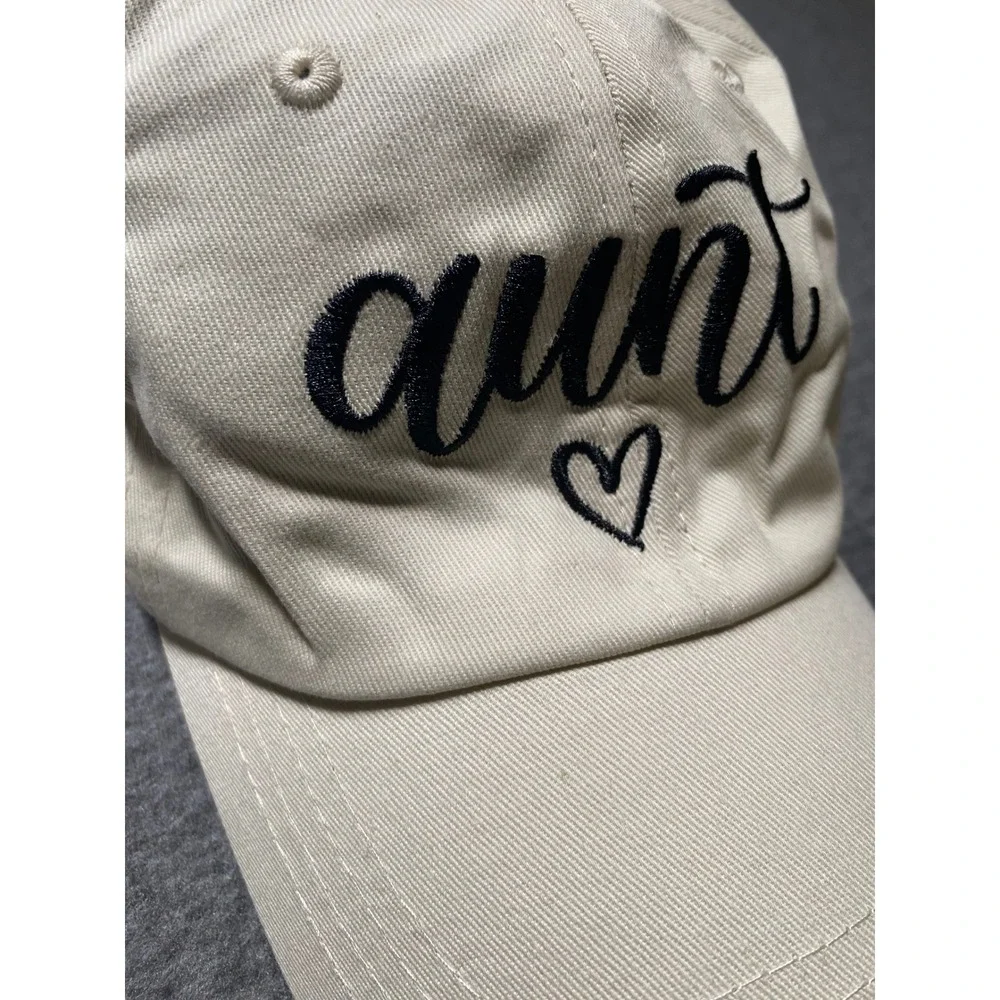 New Aunt Heart Embroidered Baseball Cap Beige Cotton Adjustable Womens Hat Gift